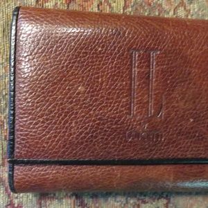 Lancetti brown/black leather trifold wallet, euc
